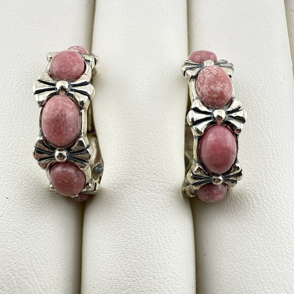 Shube Hoop Earrings Pink Rhodonite Dakota West Sterling Silver Hoops Cabochon - Picture 3 of 9